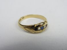 18ct gold blue stone & diamond ring, weight 2.7gms, size N1/2. Price guide £50-60.