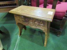 English oak carved stool. Price guide £30-40.