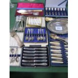 A qty of silver plated cutlery, some boxed. Price guide £15-25.