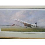 Gilt framed & glazed print of Concorde. Price guide £5-10.