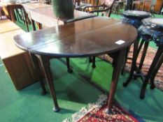 Good quality mahogany gate-leg table on pad feet, 106cms (open) x 106cms x 70cms. Price guide £20-