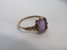 Lady's 9ct gold & amethyst ring, size N 1/2. Price guide £25-30.