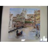 Framed & glazed watercolour of a canal in Venice, with gondola, Monogram M.O. Price guide £20-40.