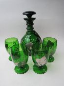 Glass decanters & 4 matching glasses