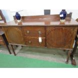 Mahogany sideboard on tapered legs with 2 central drawers, flanked by cupboards, 152cms x 51cms x