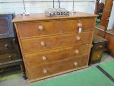 Pine chest of 2 over 3 drawers, 109cms x 54cms x 95cms. Price guide £30-50.