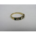 Gold ring set with emeralds & diamonds, weight 2.6gms, size L 1/2. Price guide £40-60.