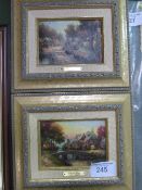 2 framed prints by Thomas Kinkade, with certificates, 18 x 12.5. Price guide £10-15.