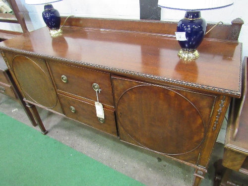 Mahogany sideboard on tapered legs with 2 central drawers, flanked by cupboards, 152cms x 51cms x - Image 2 of 4