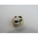 Circular ivory button decorated with mother of pearl & stone inlay of flowers & insects (1 flower