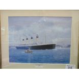 Framed & glazed print of RMS Titanic, by Chris Wood & 4 books relating to the ship. Price guide £