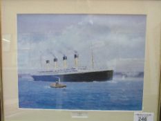 Framed & glazed print of RMS Titanic, by Chris Wood & 4 books relating to the ship. Price guide £
