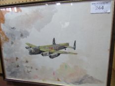 2 framed & glazed watercolours of Lancaster bombers by Fl.Lt. Eakins, formerly of 106 Squadron, 1