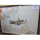 2 framed & glazed watercolours of Lancaster bombers by Fl.Lt. Eakins, formerly of 106 Squadron, 1