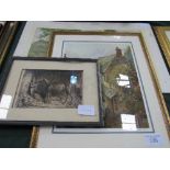Framed & glazed engraving of horse & handler; unframed print 'The Edge of The Common' & a framed &