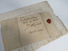 A letter dated 27/9/1749 written in manuscript to Joseph Ollive from Eliza Alexander plus an