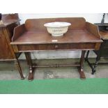Mahogany server with upstand & frieze drawer on turned stretcher, 45” x 22” x 36” high. Price