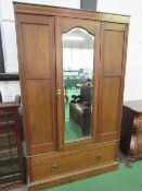 Edwardian inlaid mahogany wardrobe with mirror door & drawer to base, 120cms x 46cms x 198cms. Price