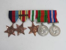 5 WWII medals; Defence medal, general service medal, Italy Star, Africa Star - 1st Army bar, 1939-45