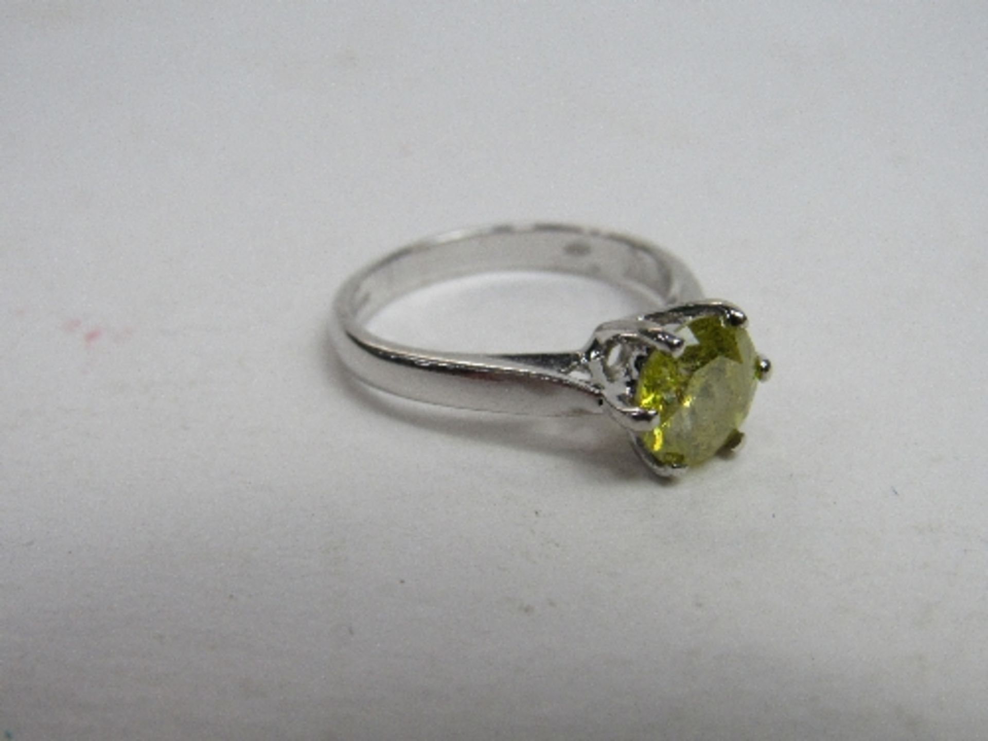 18ct white gold yellow diamond solitaire ring, diamond at least 1.25 carat, size N, wt 4.0gms. Price - Image 2 of 2