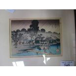2 framed & glazed Japanese wood block prints. Price guide £10-20.