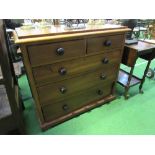 Pine chest of 2 over 3 drawers, 102cms x 52cms x 98cms. Price guide £20-40.
