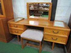 G Plan dressing table & stool, 150cms x 45cms x 112cms.