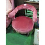 Pink upholstered open arm lady's drawing room chair. Price guide £30-40.