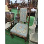 French upholstered carved & decorated hall chair. Price guide £40-60.