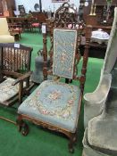 French upholstered carved & decorated hall chair. Price guide £40-60.