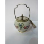 Moorcroft MacIntyre small silver plated lidded jar with handle with tubeline decoration. 9.5cms