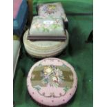 4 small tapestry upholstered foot stools. Price guide £20-30.
