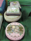 4 small tapestry upholstered foot stools. Price guide £20-30.