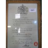 A framed & glazed Certificate of the Appointment of a Drummer to The Royal Household, 1971, under