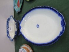 Large Copeland Spode blue & white tureen (no lid) & large blue & white meat dish by Handley, 20""