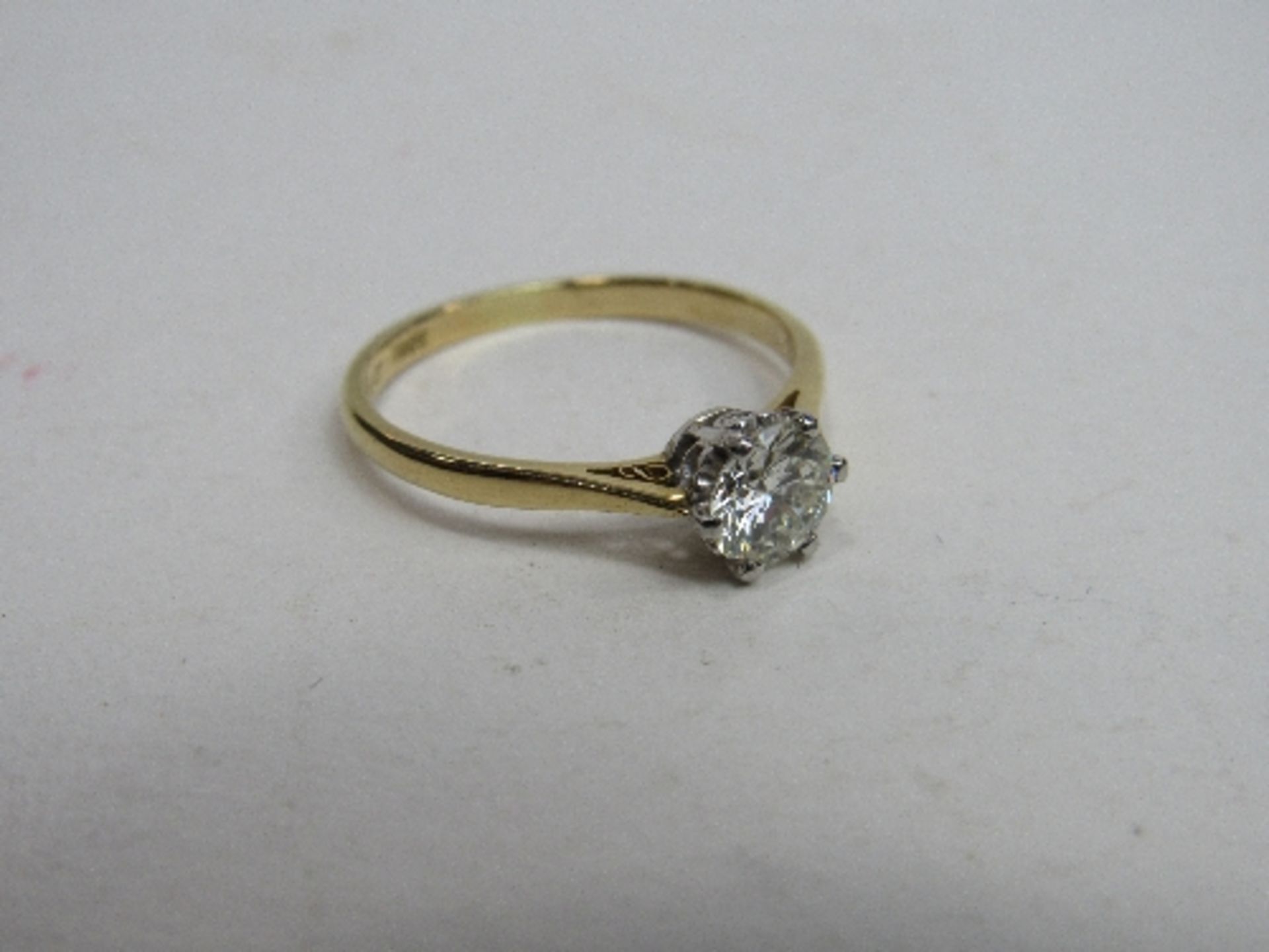 18ct gold diamond solitaire ring, approx 3/4 carat diamond, size S1/2, wt 3.2gms. Price guide £850-