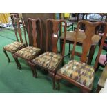 4 mahogany framed drop-in seat high back dining chairs. Price guide £20-40.