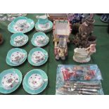 A New Chelsea part tea set, an oriental-style pot on stand, a marble decorative vase, 3 silver plate