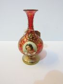 Bohemian Ruby glass vase with gilt overlay with hand-painted miniature of a girl & flowers. Price
