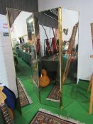 Large triple-fold brass framed mirrored screen, 180cms x 45cms (each panel). Price guide £20-40.