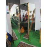 Large triple-fold brass framed mirrored screen, 180cms x 45cms (each panel). Price guide £20-40.