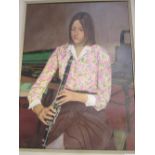 Large oil on canvas 'Katie', female musician by Edwin Greenman (1909 - 2017). Price guide £20-40.