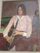 Large oil on canvas 'Katie', female musician by Edwin Greenman (1909 - 2017). Price guide £20-40.