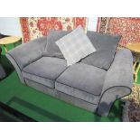 2 grey upholstered sofas & scatter cushions, 163cms x 85cms x 62cms & 190cms x 85cms x 62cms.