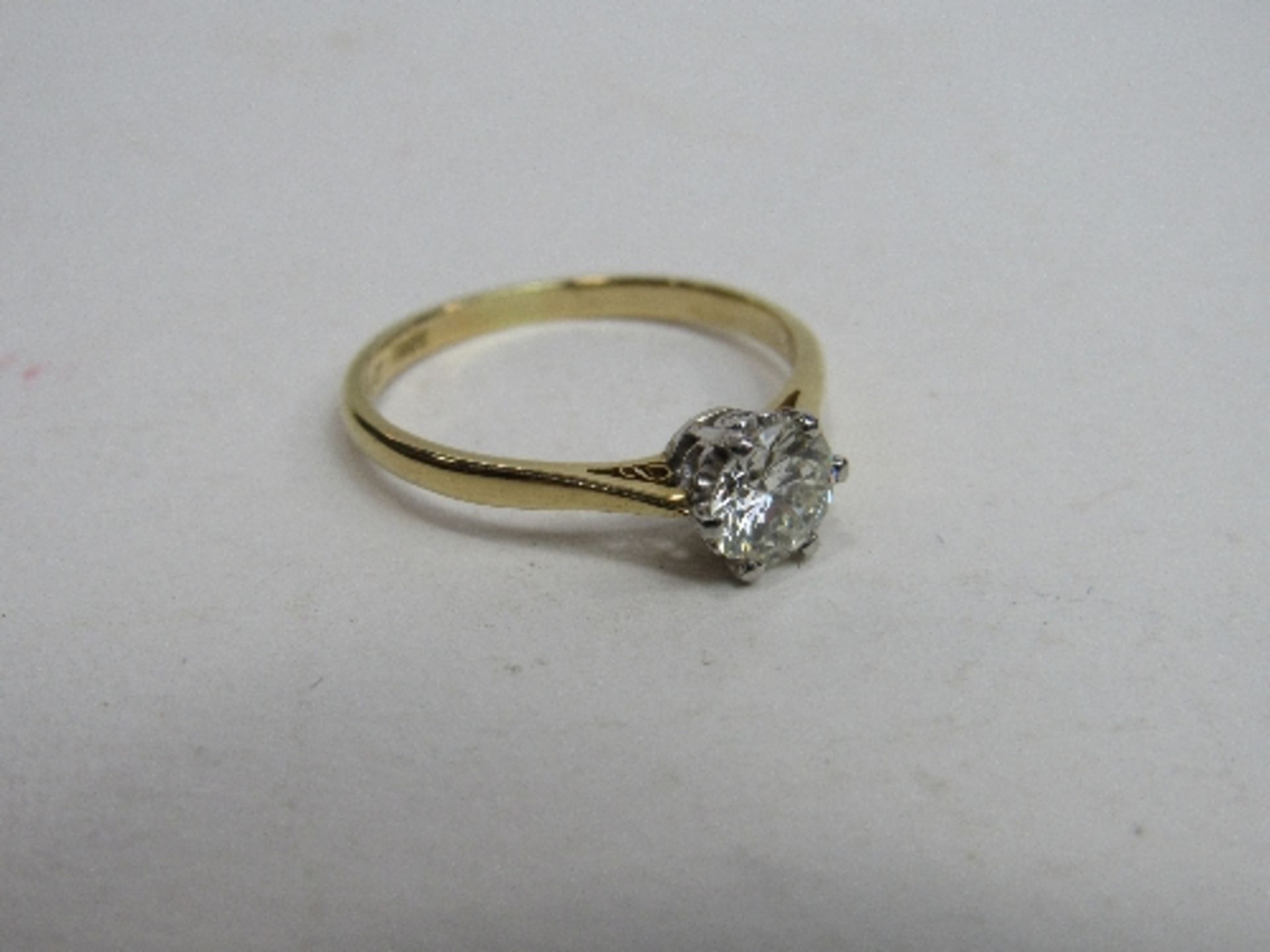 18ct gold diamond solitaire ring, approx 3/4 carat diamond, size S1/2, wt 3.2gms. Price guide £850- - Image 2 of 2