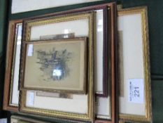 Framed & glazed watercolour of a sailing ship & 4 other prints & pictures. Price guide £5-10.