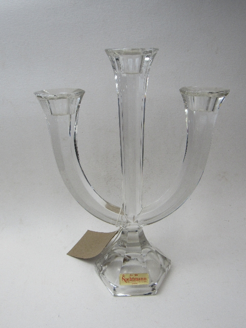 Nachtmann glass 3 branch candelabra. Price guide £10-20.