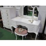 A suite of white painted French-style bedroom furniture including: chest of 6 drawers, 71cms x 48cms