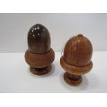 Early 20th century treen acorn on pedestal knitting wool holder or string box & a late Victorian
