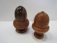 Early 20th century treen acorn on pedestal knitting wool holder or string box & a late Victorian